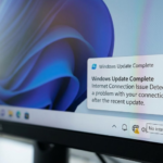 윈도우 11 작업 표시줄에서 인터넷 연결 아이콘에 느낌표가 표시된 화면